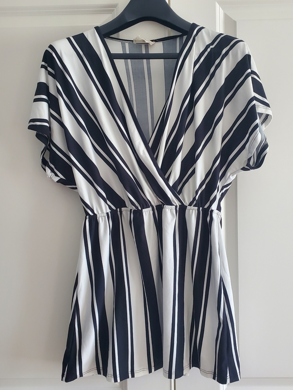 Betsey's Boutique Shop Black White Summer Tunic Blouse, Beetlejuice Vibes, Med.